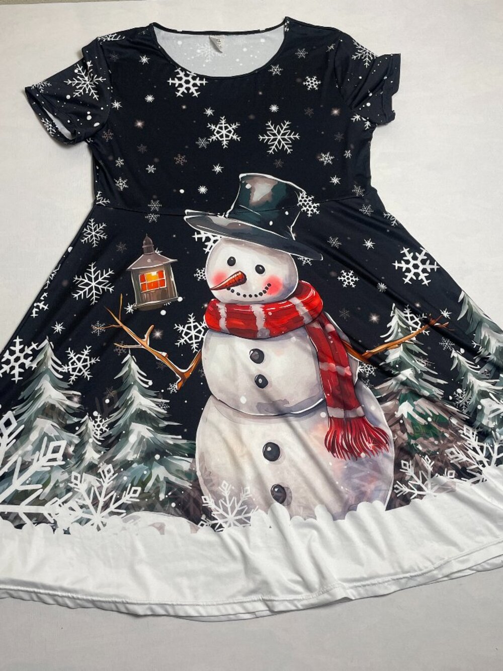 Christmas Snowman dress womens size 2XL Short sleeve stretch swing dress